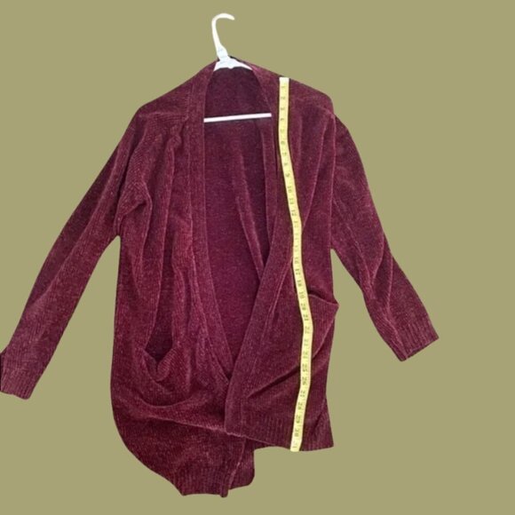 Rich Burgundy Plush Open-Front Chenille Cardigan (Revamped) — Size L - Picture 3 of 6